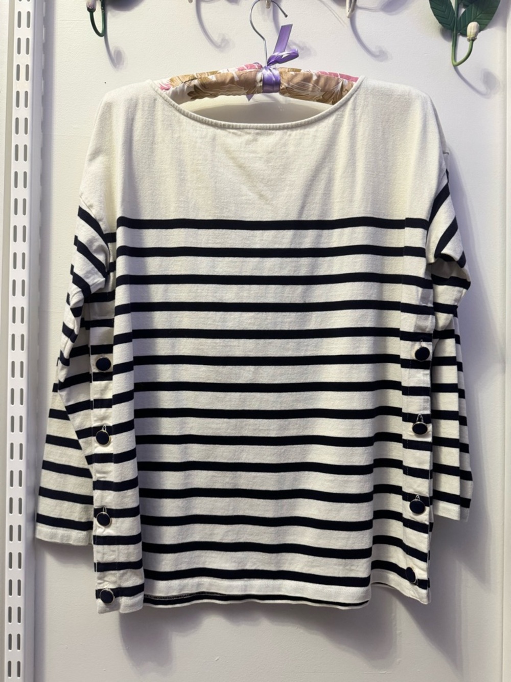 Sezane Black & White Striped Boatneck Long Sleeve Top